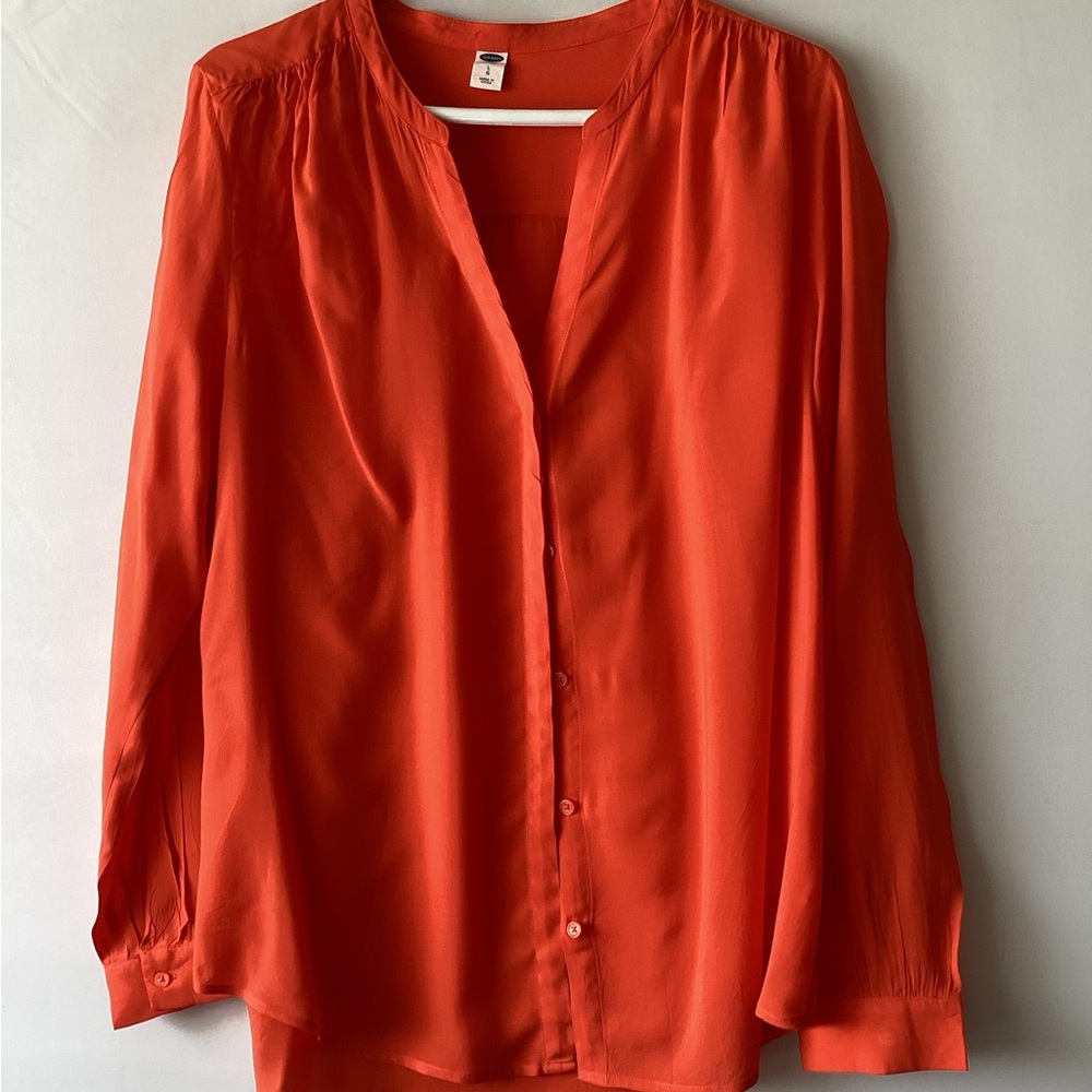 Old Navy Women's Orange long sleeve button up Blouse